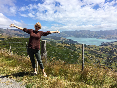 Lynn expresses her pleasure at being high above Akaroa